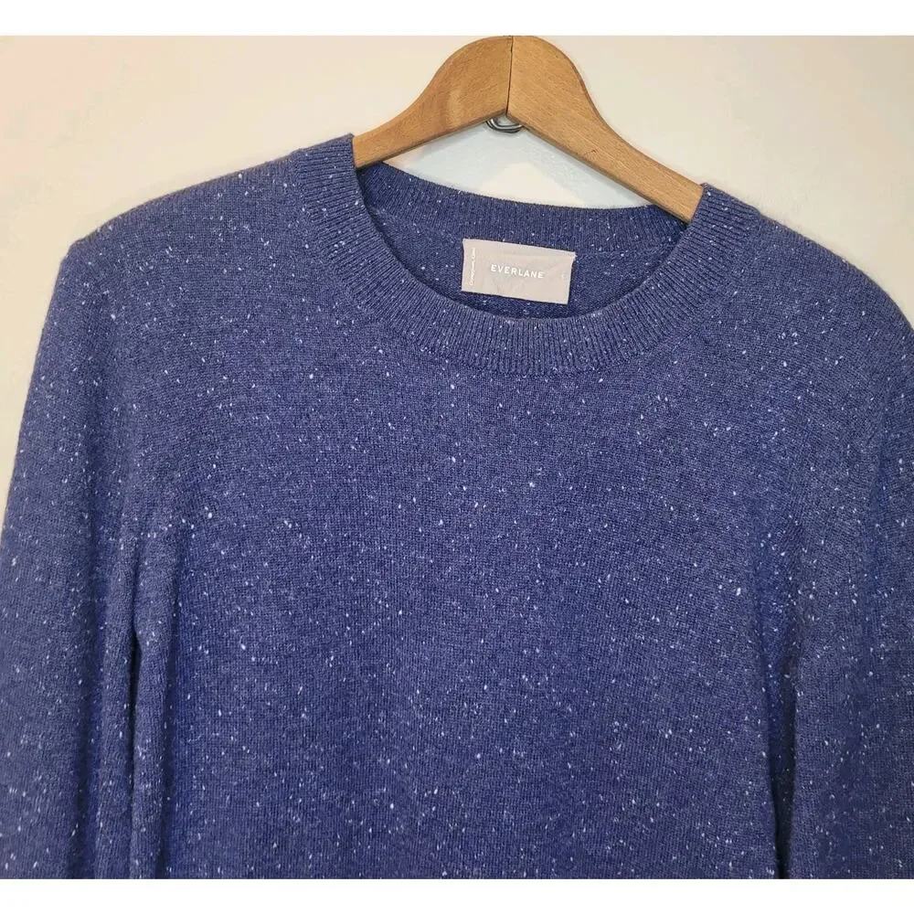 Everlane Womens Cashmere Round Neck Sweater in Indigo Donegal Small Quiet Luxury